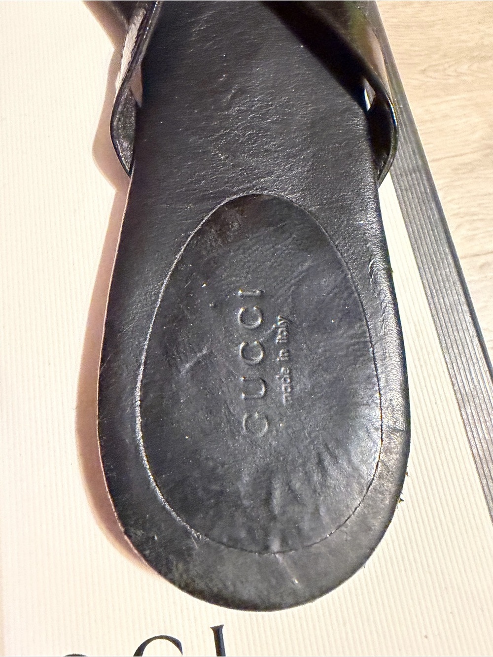 Gucci Black Leather Men's Slide Sandals with Embossed Logo
